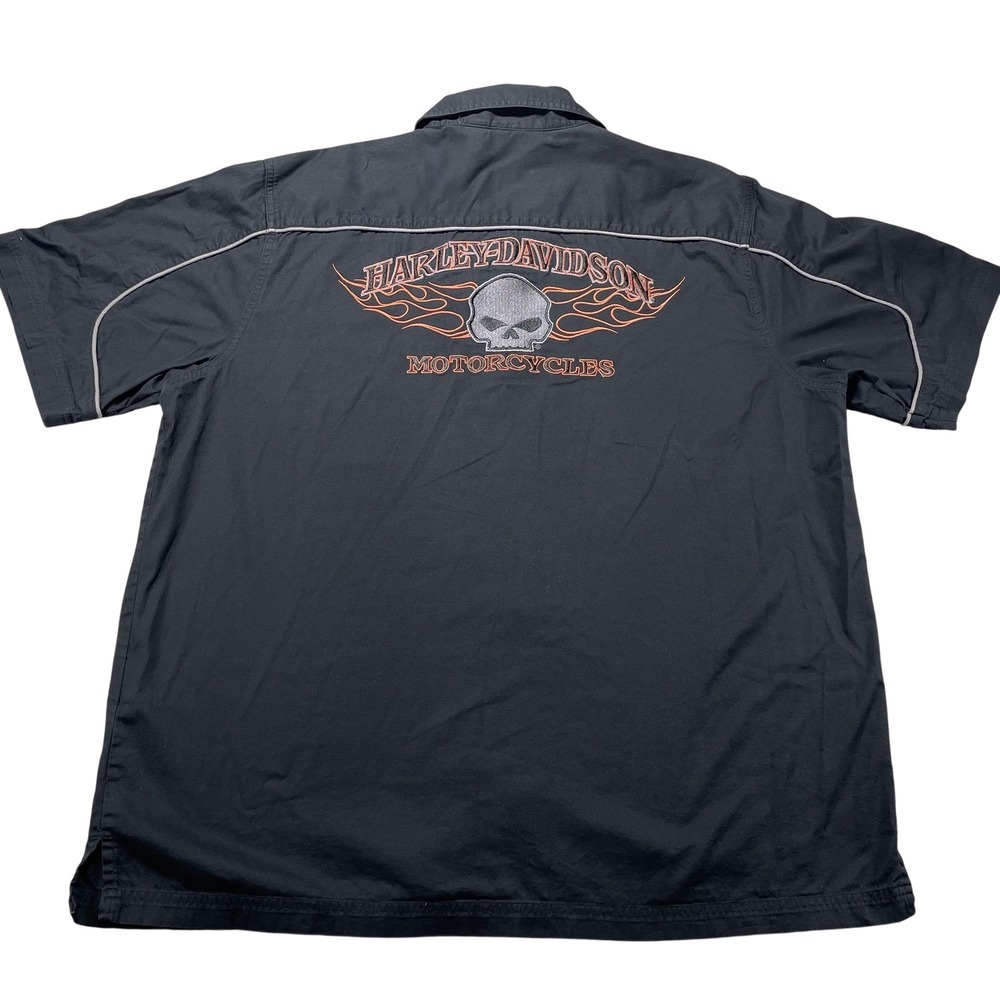 Harley-Davidson Shirt Mens XL Black Skull Embroidered Short Sleeve Button Front